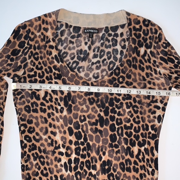 Express Leopard Print Lightweight V-Neck Long Sleeves Sweater Size S/P - Picture 5 of 11
